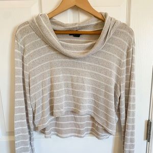 White House Black Market - Cropped Grey High Low Sweater with Cowl Neck